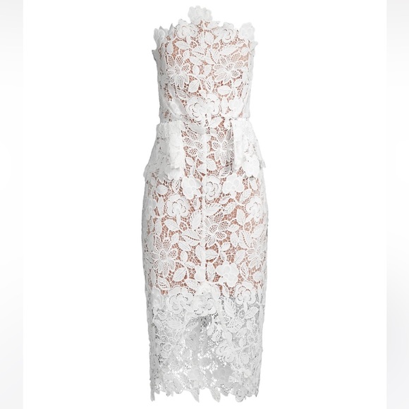 Elliatt Optics Floral Lace Peplum midi Dress — white & nude - bridal dress - Picture 2 of 11